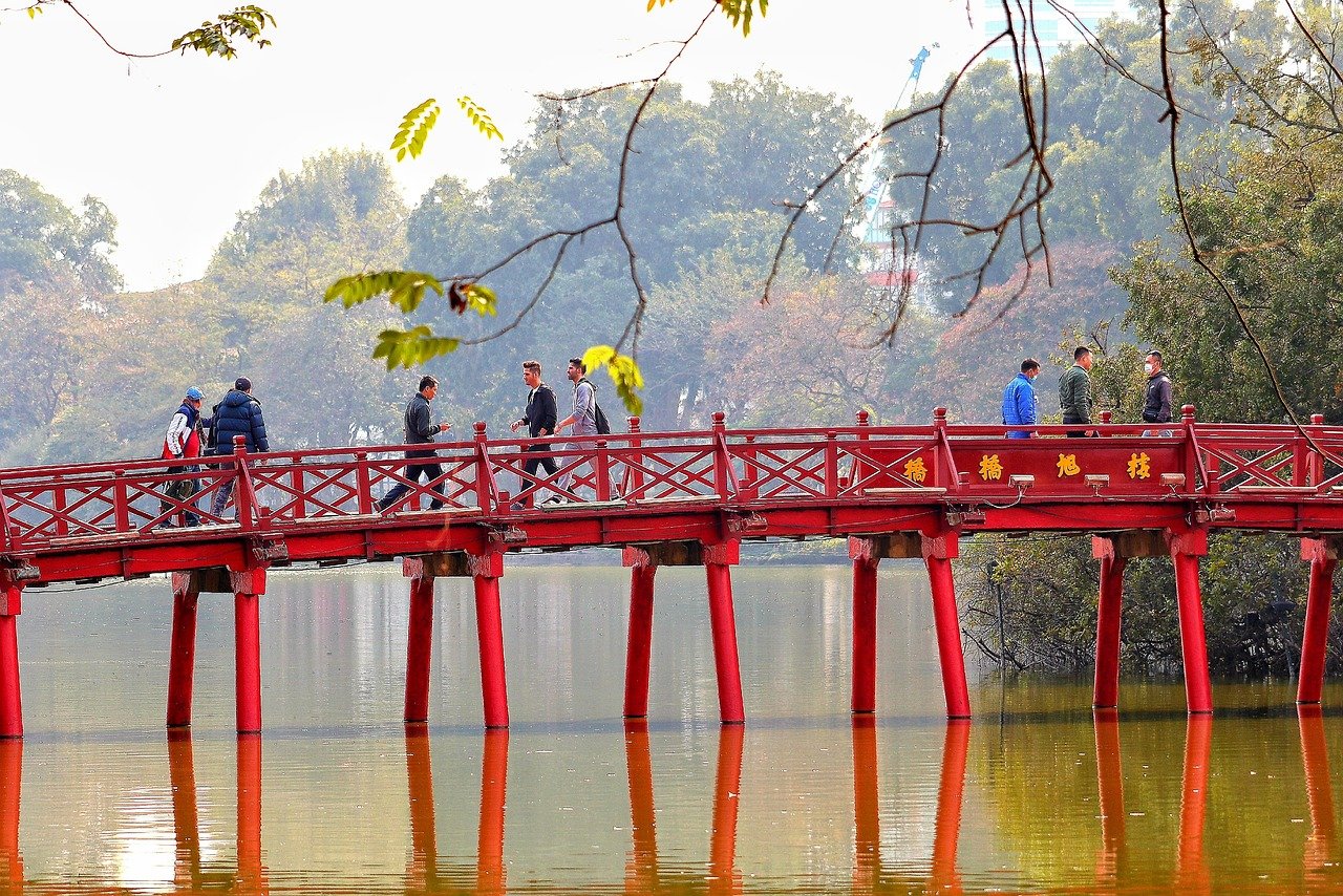 The iconic red bridge